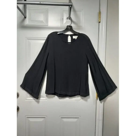 Anthropologie Cloth & Stone Womens Round Neck Bell Sleeve Blouse Black XS-M - Picture 2 of 10